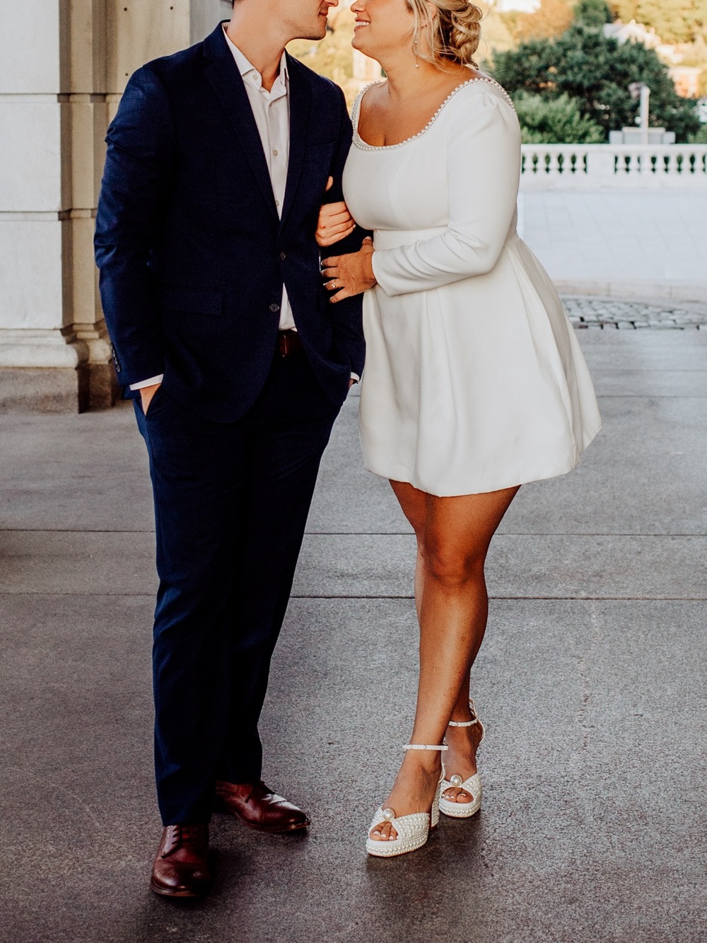White Long-Sleeve Mini Dress with Scoop Neck